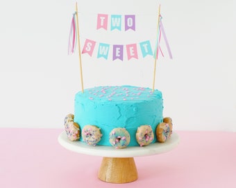 TWO SWEET cake topper - Two Sweet birthday party theme - 2nd Birthday Cake Topper for Girls - Donut Cake Topper