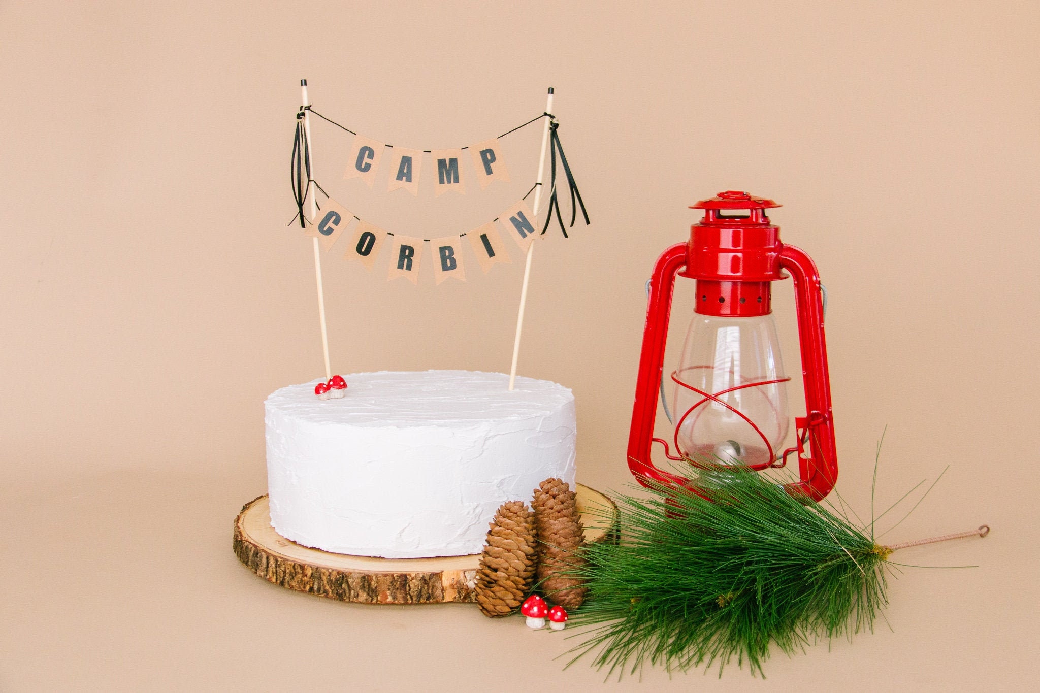 Camp Cake Topper for Birthday - Woodland Birthday Cake Topper - Camping Theme Cake Banner - Happy Camper Birthday Party Decoration