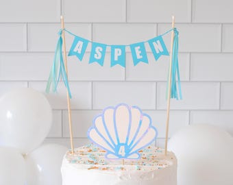 Under the Sea Cake Topper | Seashell Birthday Cake Topper | Personalized Name Banner | Ocean Party Decor