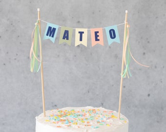 Pastel Birthday Cake Topper - Personalized Pastel Cake Banner - Boys Name Birthday Cake Topper - Pastel Cake Topper for Boys Birthday