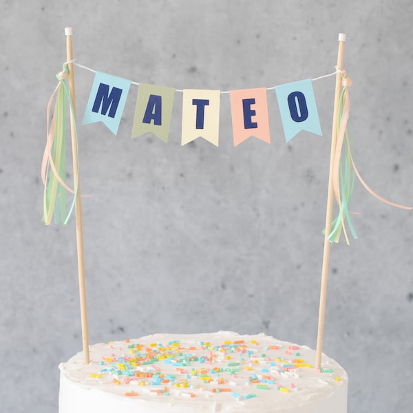 Pastel Birthday Cake Topper - Personalized Pastel Cake Banner - Boys Name Birthday Cake Topper - Pastel Cake Topper for Boys Birthday