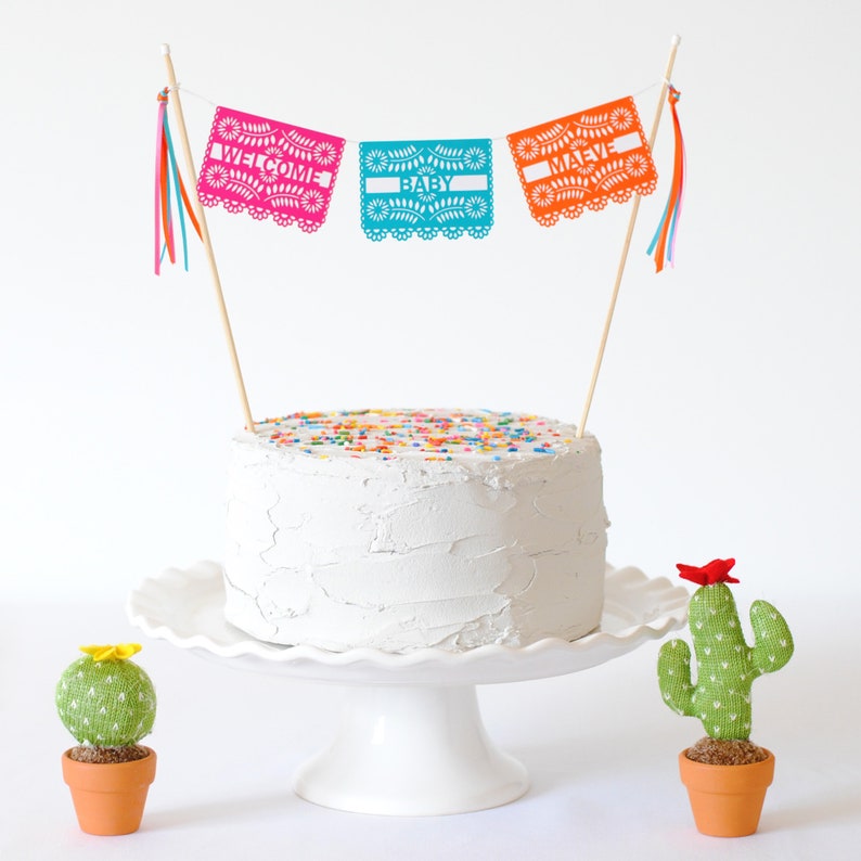 Fiesta Baby Shower Cake Topper Mexican Baby Shower Baby Shower Fiesta Mexican Fiesta Decorations Baby Shower Papel Picado image 2