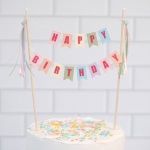 Pastel Rainbow HAPPY BIRTHDAY Cake Topper Banner