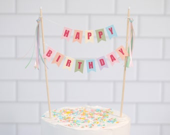 Pastel Rainbow HAPPY BIRTHDAY Cake Topper - Birthday Cake Topper Banner - Happy Birthday Cake Banner for Girls - Pastel Birthday Party Decor
