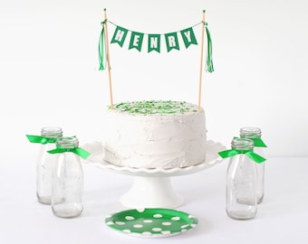 Topper personnalisé de gâteau de nom vert - bannière de gâteau de nom pour des garçons