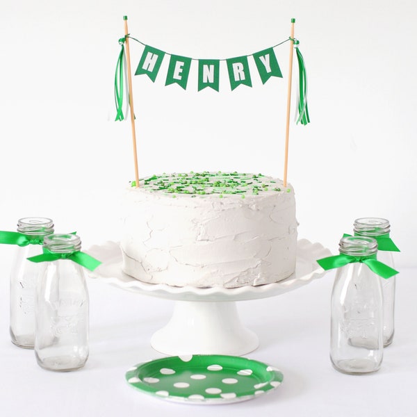 Personalized Green Name Cake Topper - Name Cake Banner for Boys