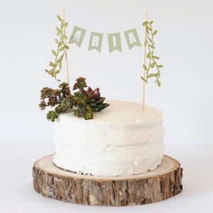 Personalized Greenery Cake Topper - Leaf Birthday Cake Topper - Cake Topper for Succulent Theme Party - Boho Floral Name Cake Topper