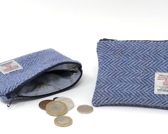 Harris Tweed coin purse / zipped coin pouch /change purse / Blue Herringbone- HT05