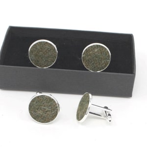 Harris Tweed Cufflinks wedding best man groom Green / Brown HT08G