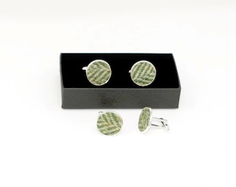 Harris Tweed Cufflinks wedding best man groom Green HT11