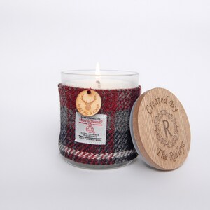 Wild Fig & Cassis Soy Candle with Harris Tweed Sleeve and Personalised Bamboo Lid Thank you, Miss You, Love You image 9