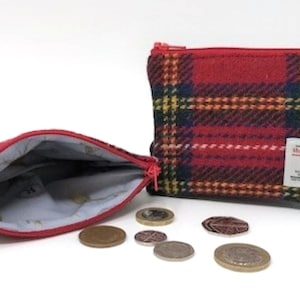 Harris Tweed coin purse / zipped coin pouch /change purse /  Red Royal Stewart Tartan- HT47