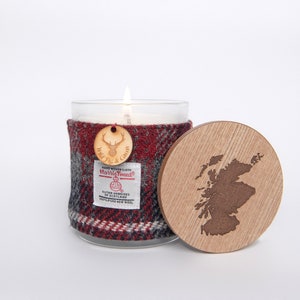 Wild Fig & Cassis Soy Candle with Harris Tweed Sleeve and Personalised Bamboo Lid Thank you, Miss You, Love You image 3