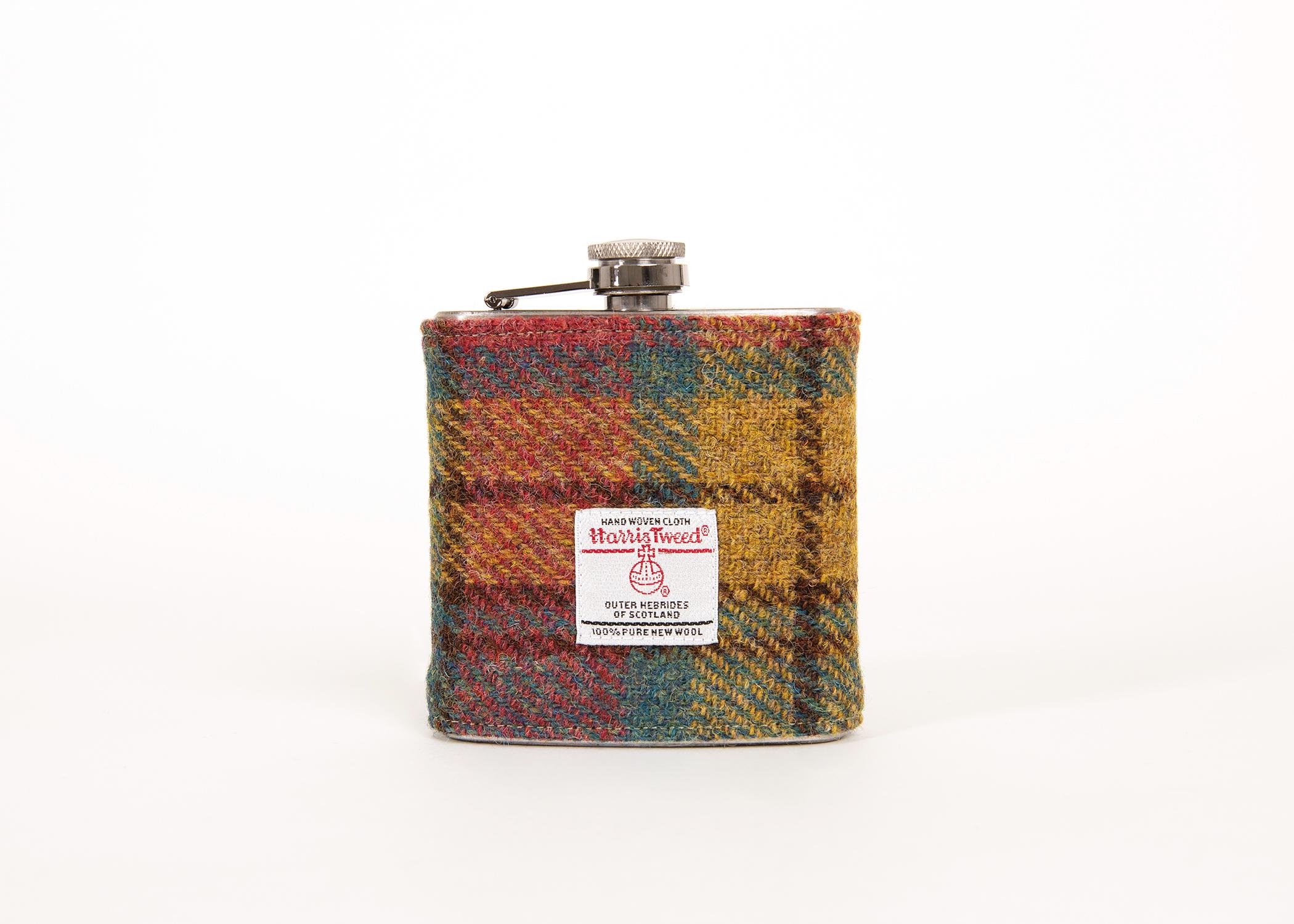 Personalised Harris Tweed Hip Flask Free Gift Box