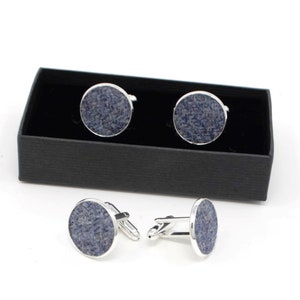 Groomsmen Cufflinks Harris Tweed Cufflinks wedding best man groom Blue Brown HT08B