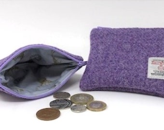 Harris Tweed coin purse / zipped coin pouch /change purse / Purple Lilac- HT21