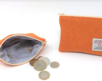 Harris Tweed coin purse / zipped coin pouch /change purse / Orange - HT15