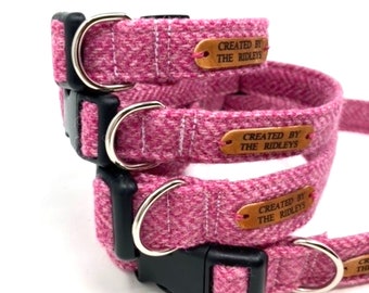 Handmade Pink Herringbone Tweed Dog Collar – British Tweed