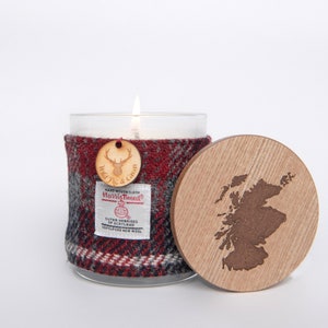 Wild Fig & Cassis Soy Candle with Harris Tweed Sleeve and Personalised Bamboo Lid Thank you, Miss You, Love You image 10