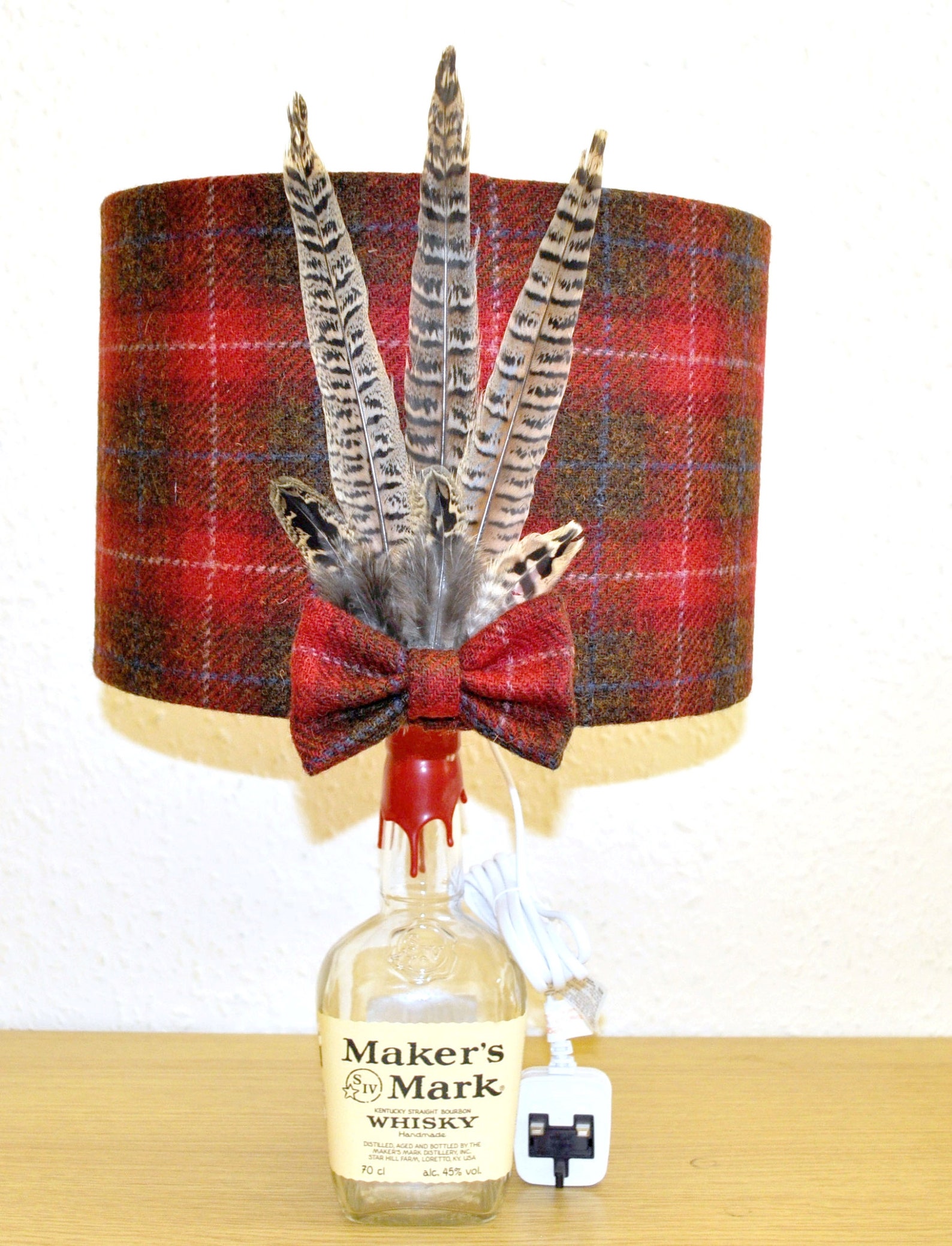 Harris Tweed Lamp and Shade With Pheasant Feathers Unique Etsy UK