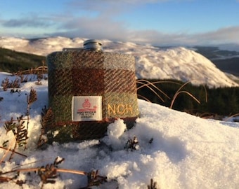 Personalized Harris Tweed Hip Flask Gift Box – Tartan Flask for Dad