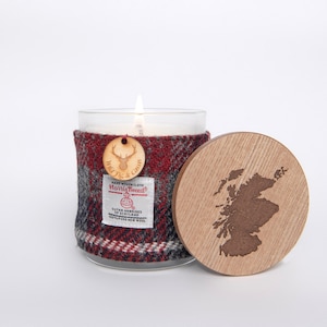 Wild Fig & Cassis Soy Candle with Harris Tweed Sleeve and Personalised Bamboo Lid Thank you, Miss You, Love You image 7