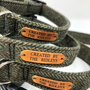 Handmade Tweed Dog Collar - Moss Green Herringbone - British Tweed - Handmade