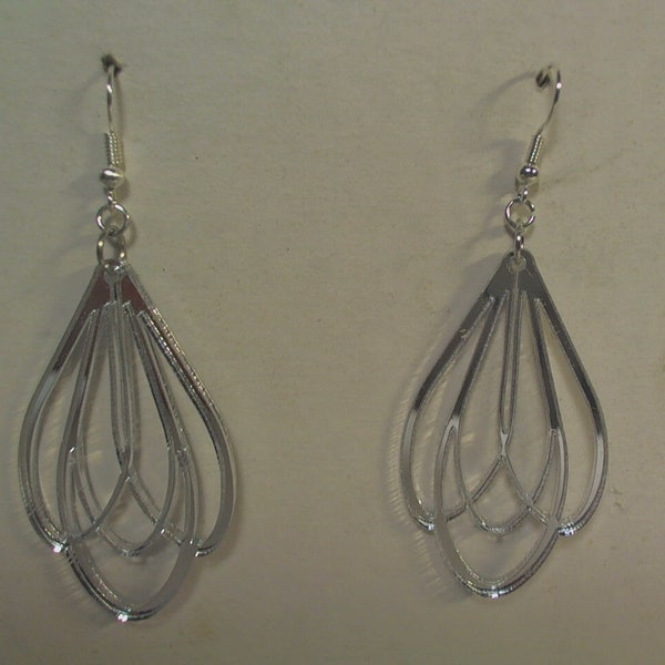 laser cut and etched mirror acrylic dangling reflective earrings hoops ovals nested