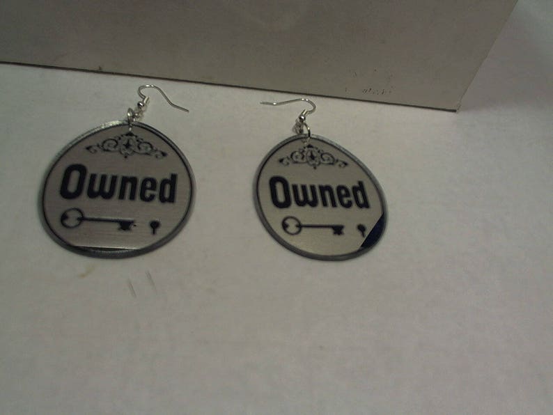 BDSM OWNED laser cut mirrored acrylic pendant swinger lifestyle earrings image 2