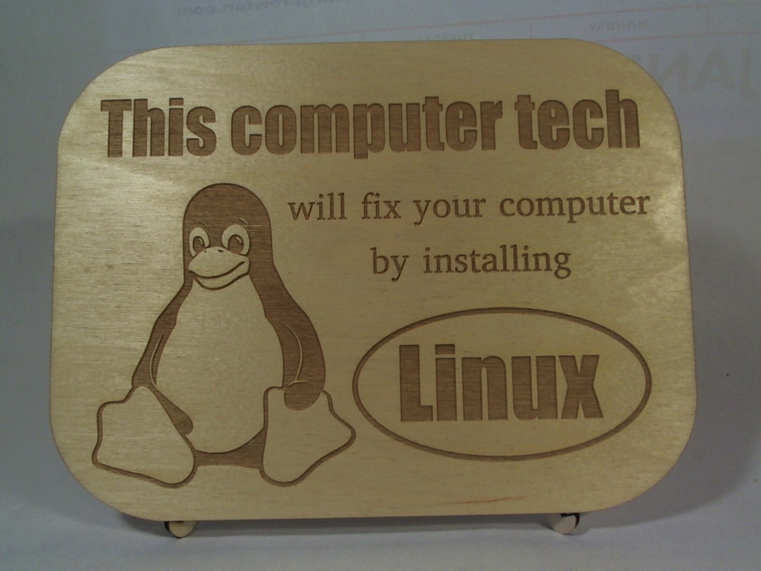 Laser Cut Etched Linux Sign Computer Tech Desk With Matching Stand Wood ...