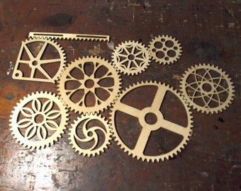 Lot of Steampunk wood gears and rack laser cut unique gears decoration