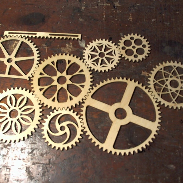 Lot of Steampunk wood gears and rack laser cut unique gears decoration