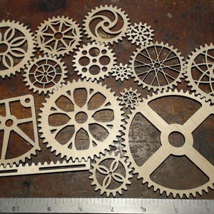 Lot of 16 Steampunk wood gears and rack laser cut unique gears decoration