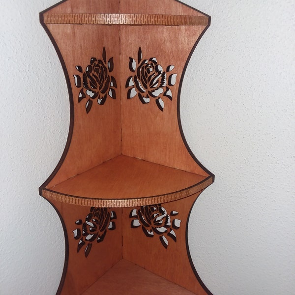 hanging 3 tier corner shelf laser cut 13 inches tall OR 18.5 inches tall