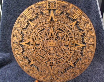 CNC Engraved v-carved Aztec Myan calendar decoration W/ stand