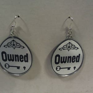 BDSM OWNED laser cut mirrored acrylic pendant swinger lifestyle earrings image 1