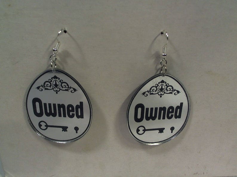 BDSM OWNED laser cut mirrored acrylic pendant swinger lifestyle earrings image 1