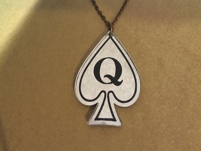 Queen of Spades laser cut mirrored acrylic swinger lifestyle necklace 18 silver chain
