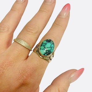 Magnifique bague Navajo bleu-vert turquoise et argent sterling US taille 8.5
