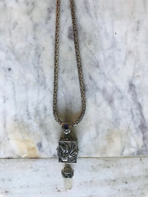 GORGEOUS Handmade Genuine Sterling Silver /& Amethyst Round Frosted w Polka Dots Solitaire Necklace...very UNIQUE.1514h...