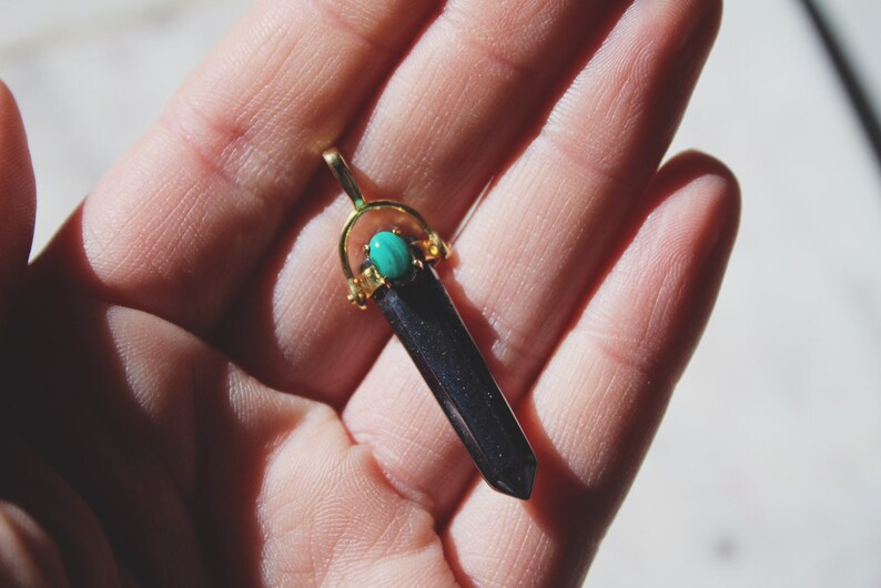 Vintage Hematite Crystal Point /& Malachite Gold-filled Pendant