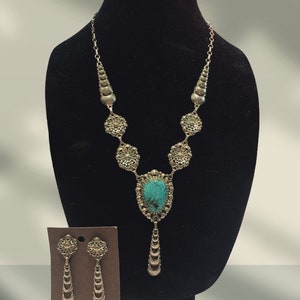 Vintage Clem Nalwood Sterling Silver & Turquoise Necklace and Earrings Set
