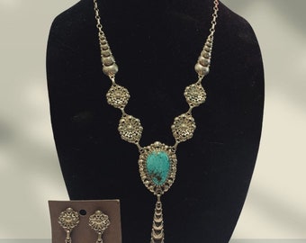 Vintage Clem Nalwood Sterling Silver & Turquoise Necklace and Earrings Set