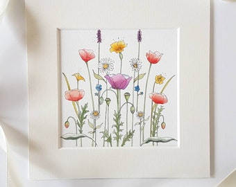 Wild flowers fine art print, mini art print ready to frame.