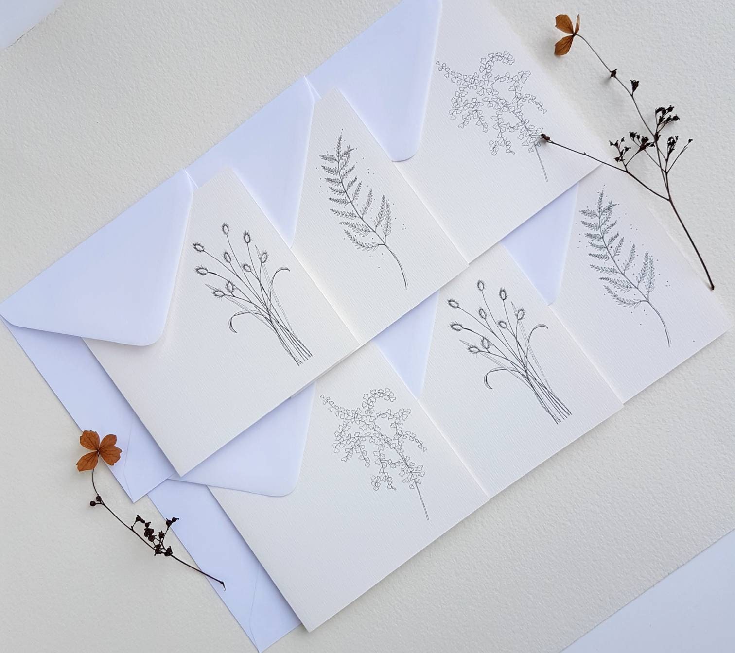 Pretty blank note cards set of little line dawn designs Etsy