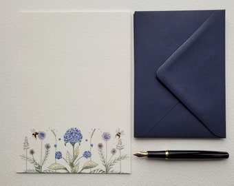 Botanical writing paper gift set with cream envelopes, luxury botanical print A5 stationery.