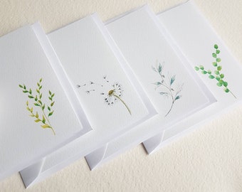 Botanical Notelets, set of little watercolour designs, pretty stationery set. Ideal small gift, birthday gift.