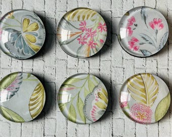 Floral Glass Magnets: Colorful Fridge Decor, Set of 6
