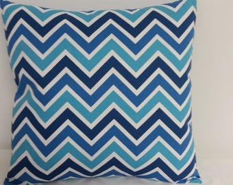 Navy blue, aqua and  white chevron pillow cover, 18 x 18 inch, Chevron pillow, Blue chevron pillow, blue pillow,aqua pillow cover, pillow