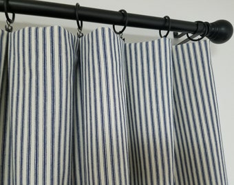 Navy blue ticking curtains, Curtain panels, Window valance, navy blue and white ticking curtains, navy blue curtains, ticking curtains,